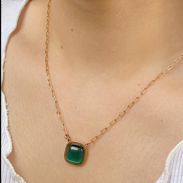 Emerald Glow Pendant- 18K Gold Plated - Khvab