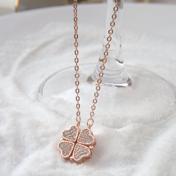 Aaruhi Creation Two Leaf Clover Necklace Love Heart Magnetic Folding Pendant  Rose Gold Clavicle Chain Single Side(Gold Chain) Alloy Price in India - Buy  Aaruhi Creation Two Leaf Clover Necklace Love Heart