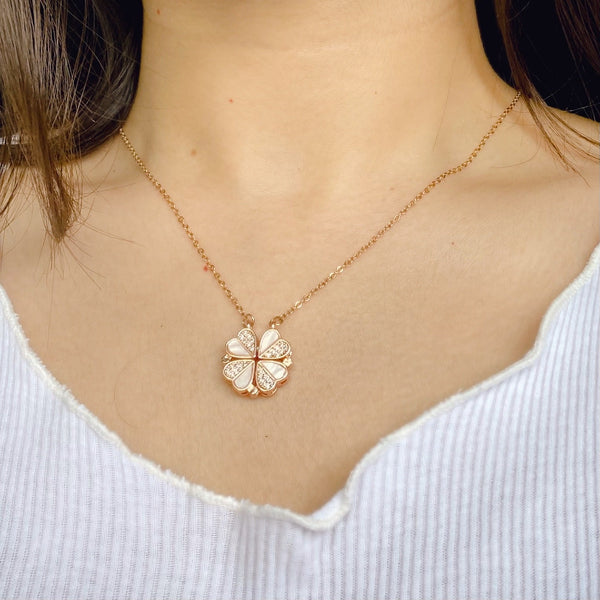 Mother of Pearl Magnetic Clover Heart Necklace - Khvab