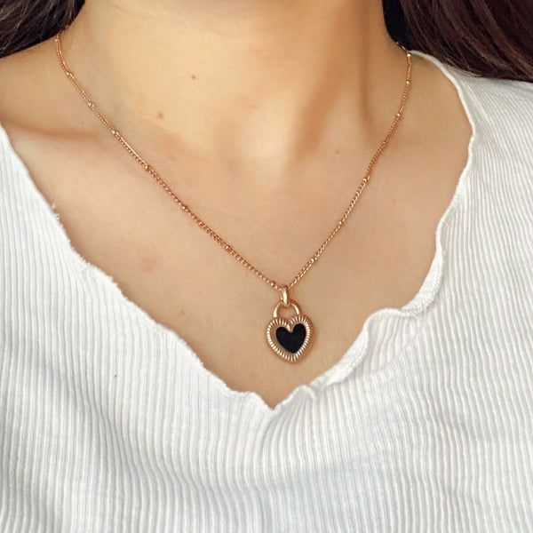 Reversible Heart Necklace- 18k Gold Plated - Khvab